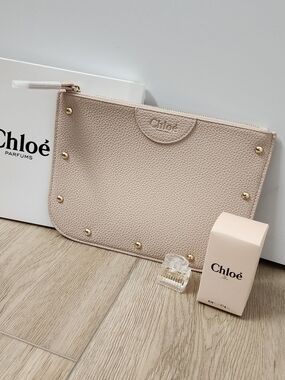 New 2pcs Set Chloe Leather Blush Zip Pouch Makeup Small Clutch Bag + Mini Gift